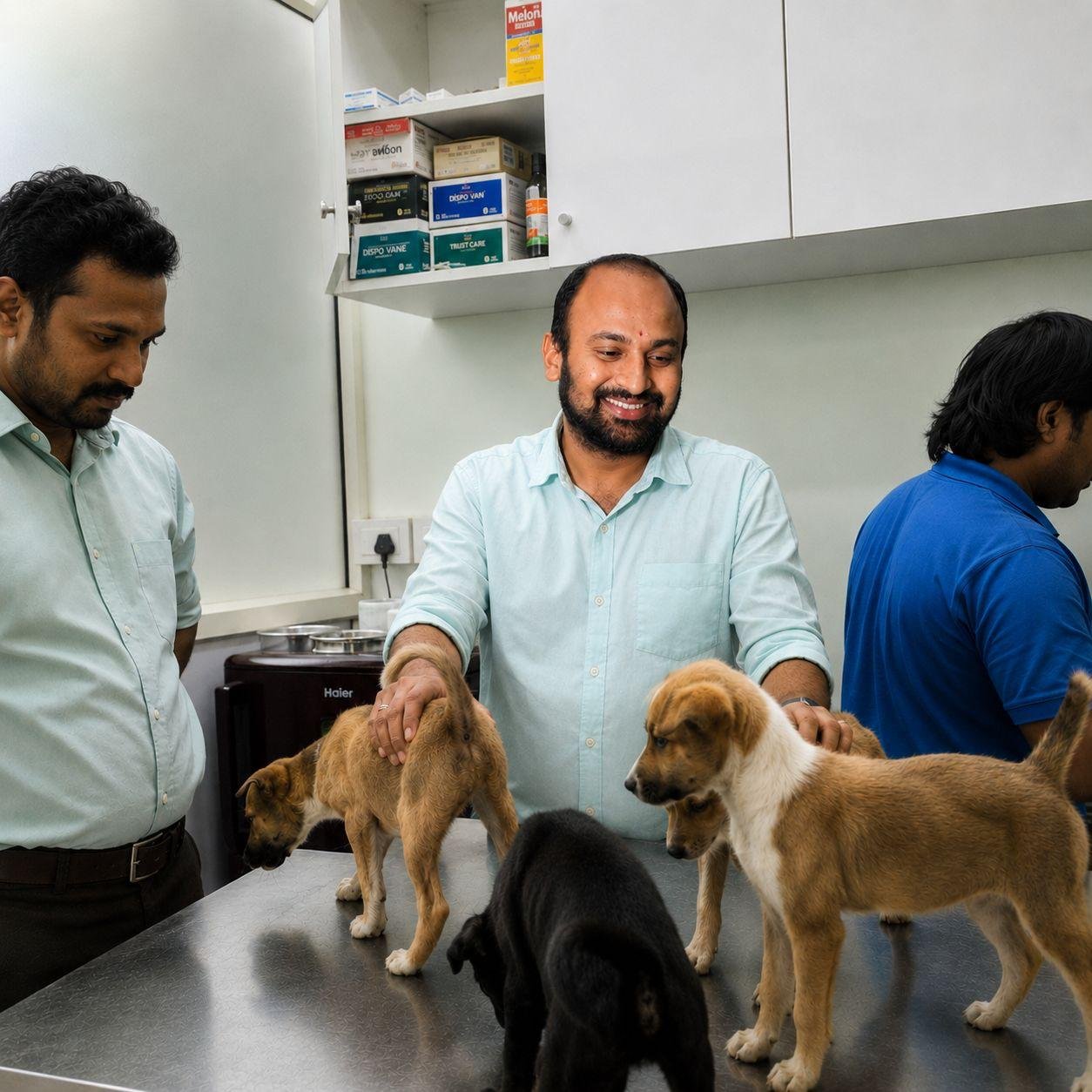 Dogs being cared for and fed at ISTIKA premises